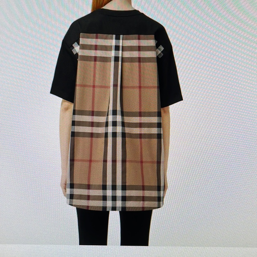 Burberry summer cotton tunic- black knit front- plaid Burberry poplin back.